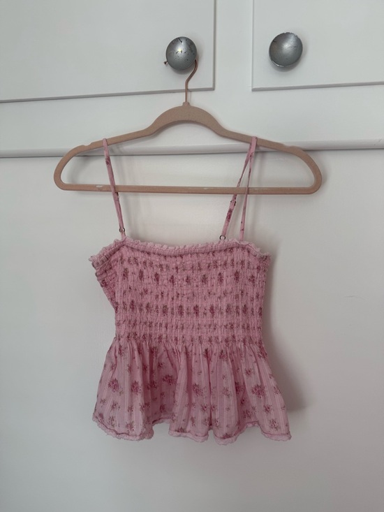 LoveShackFancy Tops - Condie Floral Cotton Voile Top in Raspberry Fields